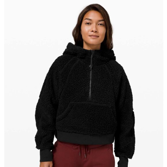 lululemon athletica Tops - Lululemon Scuba Sherpa Wool Half Zip Fleece Hoodie Med Large Black Sweatshirt